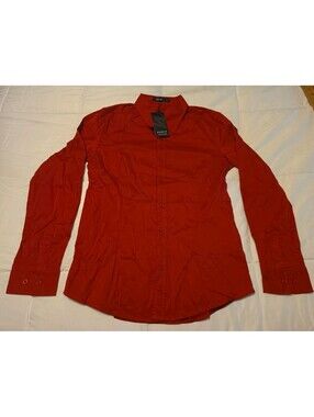 New DOUBLJU Size L Boys Red Button Up Long Sleeve Shirt D7